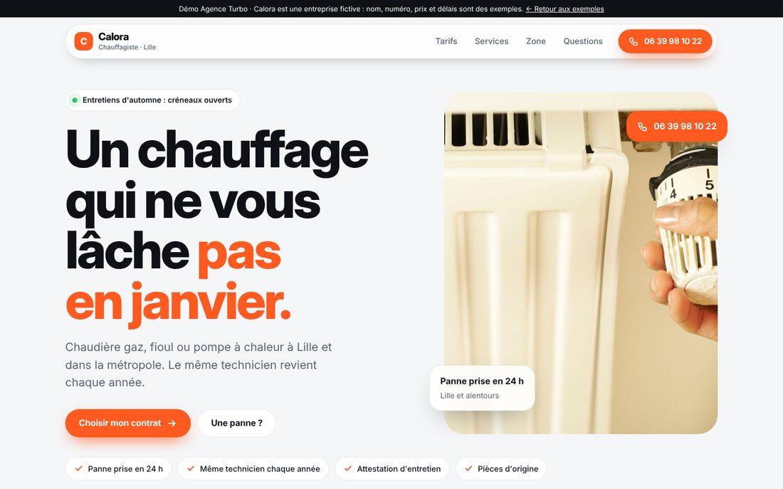 Page d'accueil du site Calora